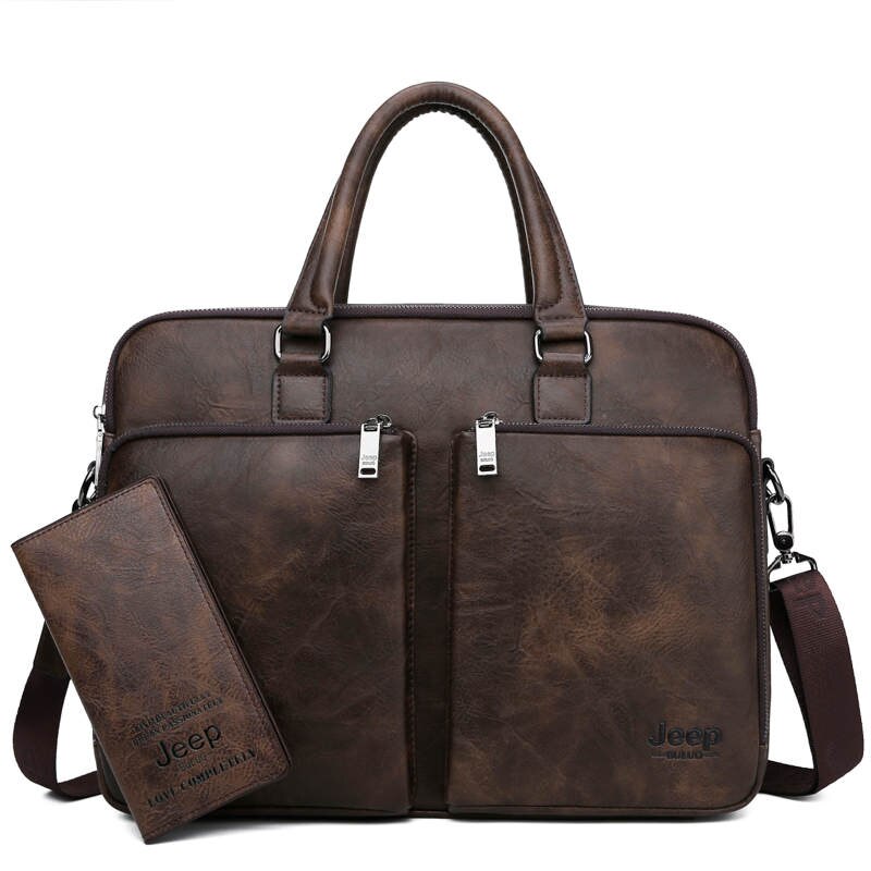 JEEP BULUO Brand  Men Laptop Business Bags Handbags High-end Man Briefcase Large Capacity Leather Casual Shoulder Bag For Men