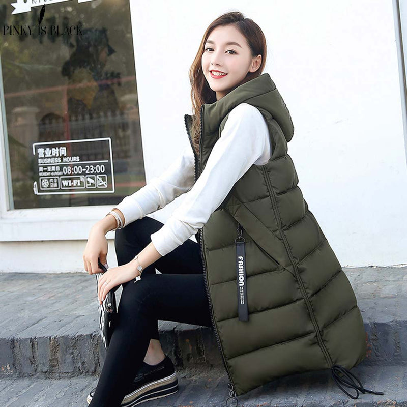 PinkyIsblack Autumn Winter Vest Women Waistcoat 2021 Female Sleeveless Vest Jacket Hooded Warm Long Vest Coat Colete Feminino