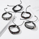 Herrenarmbänder Vintage Mehrschichtige Ledergeflecht-Armbänder Armreifen Stern Blatt Eule Handgemachte Seilwickel-Armbänder Männliches Geschenk Schmuck