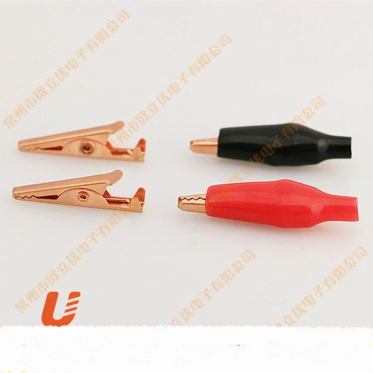 20pcs many 28 mm metal alligator clip G98 alligator clip test probe instrument plastic boots 10 red and 10 black packaging