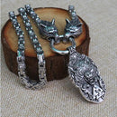 viking Men stainless steel necklace viking wolf head with norse Fenrir wolf  mjolnir pendant norse talisman ethnic jewelry