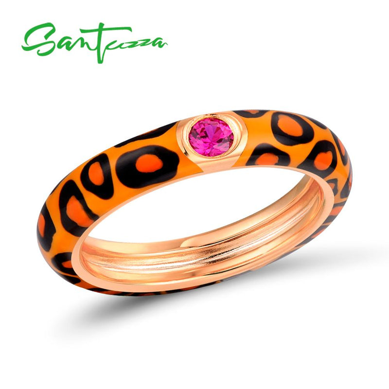 SANTUZZA Pure 925 Sterling Silver Rings for Women Colorful leopard print Eternity Ring anillos Gift Fine Jewelry Enamel HANDMADE