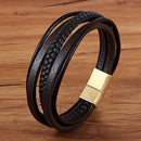TYO Stainless Steel Top Quality Jewelry Male Black/Brwon Leather Bracelet Men Braided Multilayer Fashion Punk Wholesale