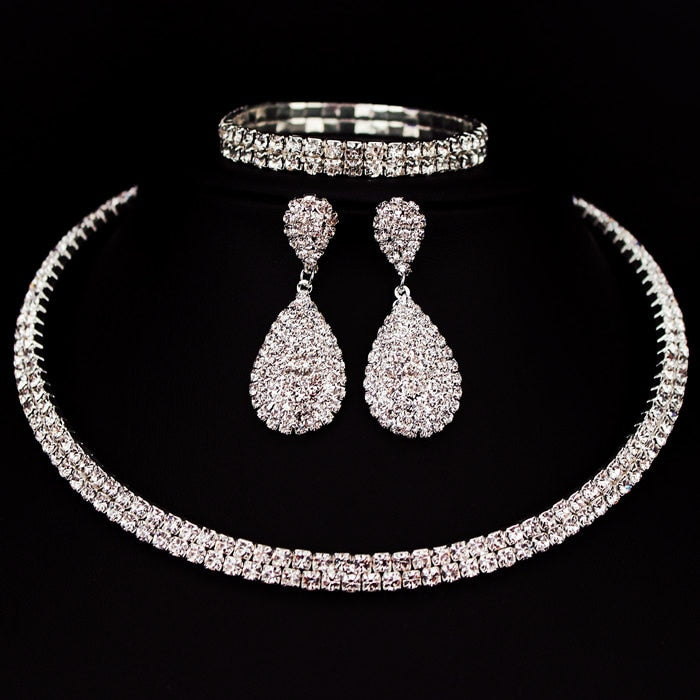 Hot Selling Bride Classic Rhinestone Crystal Choker Necklace Earrings and Bracelet Wedding Jewelry Sets Wedding Accessories X164