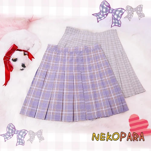 Size XS-4XL Kawaii Girls Japanese Style High Waist Plaid Chest Pleated Skirt Cute Lolita Mini Short Skirt Color Pink & Khaki