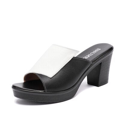 GKTINOO Women Slipper's 2023 Ladies Summer Slippers Genuine Leather Shoes Women High Heels Fashion Summer Shoes