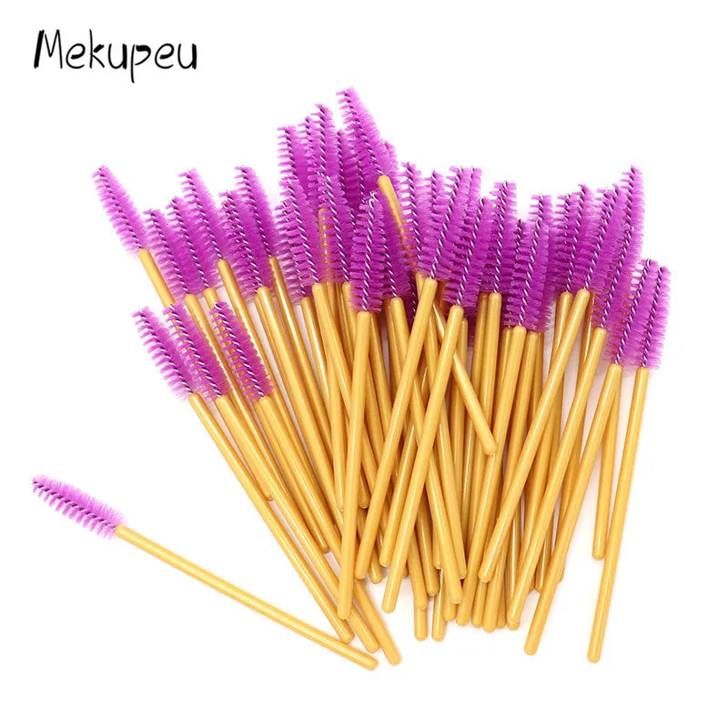 50 Pcs/lot Nylon Golden Blue Handle Mascara Wands Applicator Disposable Eyelash Brush For Eyelash Extension Makeup Brushes