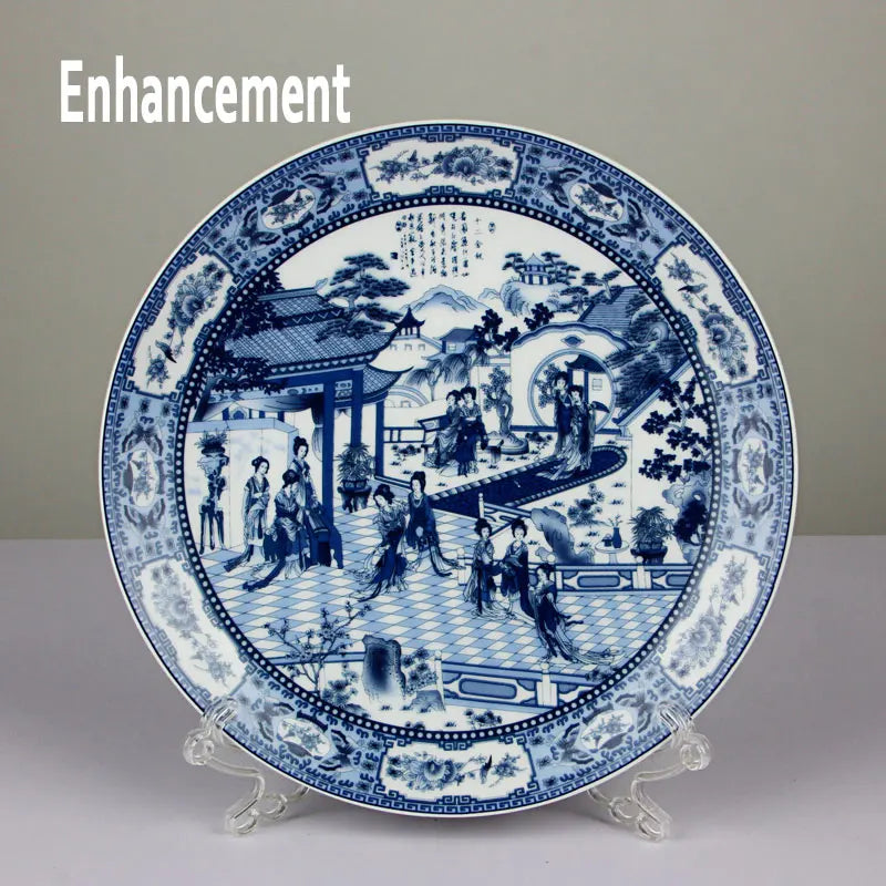 New Chinese Style Lucky Ceramic Ornamental Plate Chinese Decoration Dish Plate Porcelain Plate Set Wedding Gift