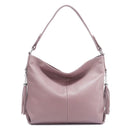 Zency Leather handbags Genuine For Women Fashion Tassel Hobo Bag Crossbody Plain Color Real Cowhide Leather Large Shopper Bag
