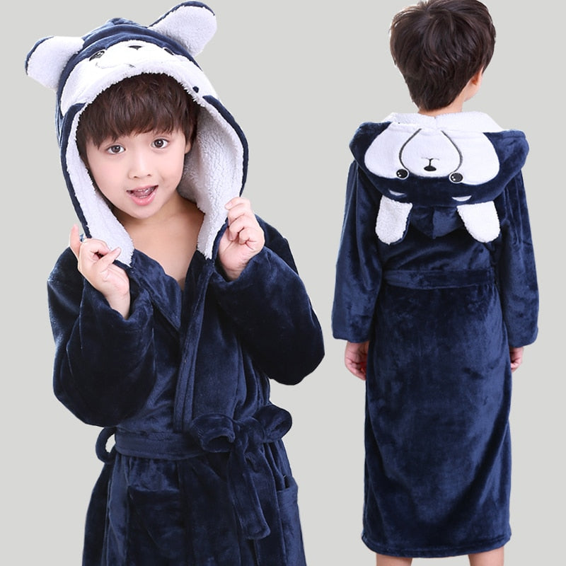 New Winter Warm Dressing Gown Kids Animal Baby Bathrobe Flannel Children Bathgrowns Bathrobes Rabbit Hooded Bath Robe for Girls