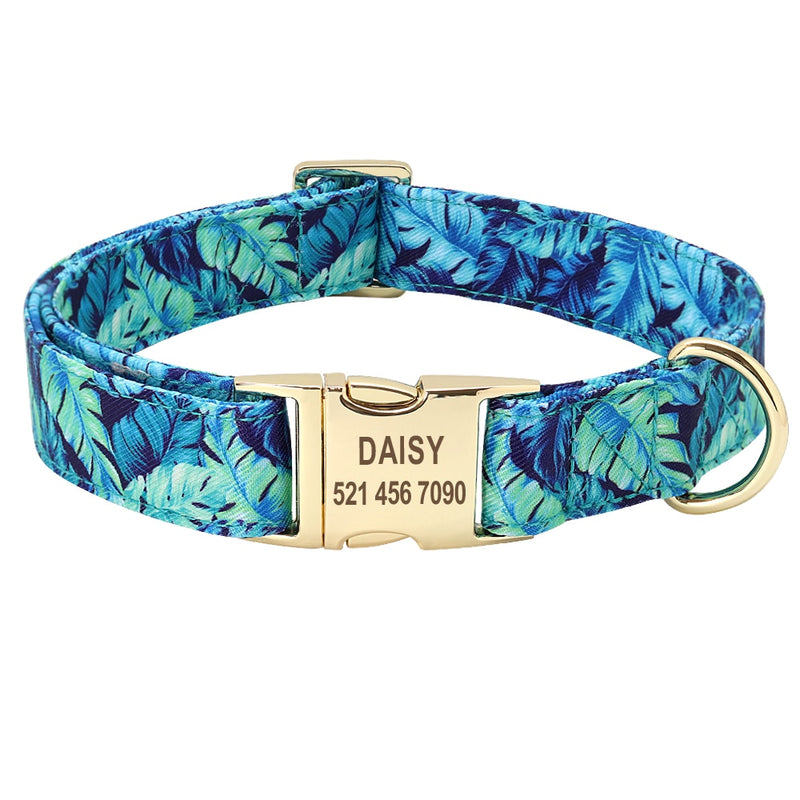 Personalized Floral Dog Collar Custom Small Medium Dog Pet ID Collar Flower Print Nylon Large Dog Engraved Collars for Pitbull