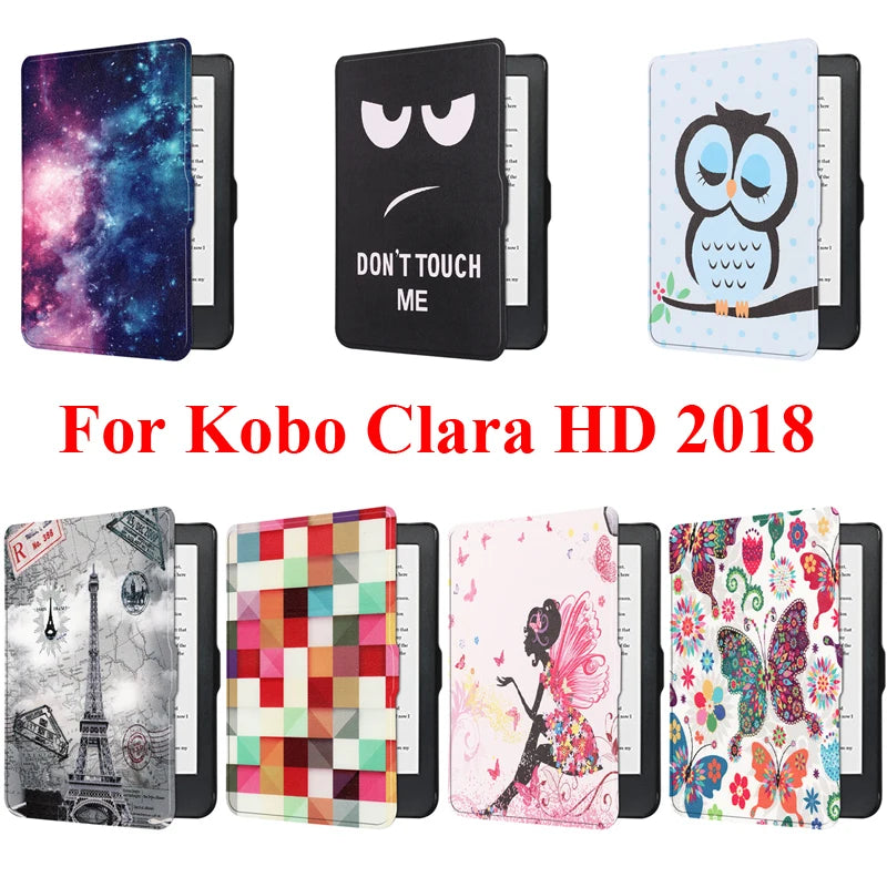 Smart Cover Case for Kobo Clara HD 2018 Protector Shell Skin Pouch Bag With Tower Butterfly Girl Print E-Book Reader BokoClaraHD