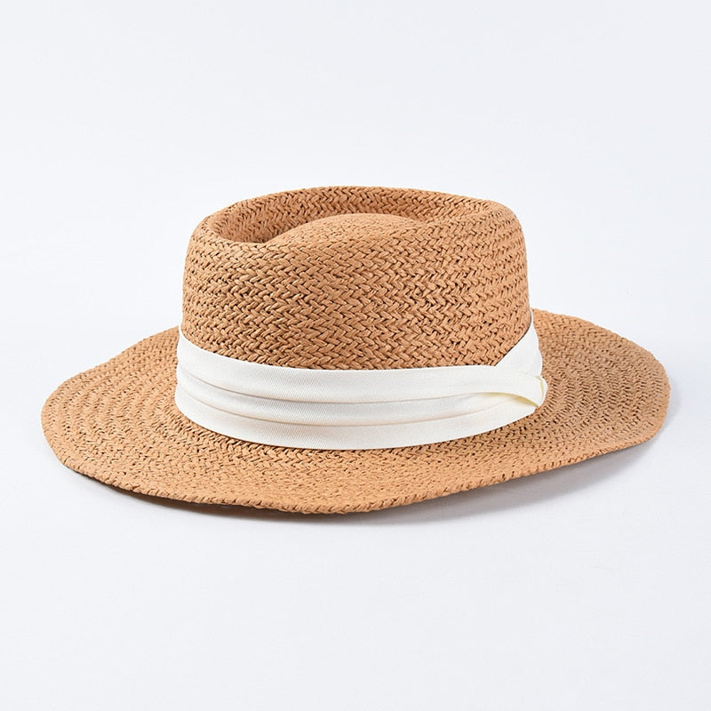 New Handmade Straw Beach Hat For Women Summer Holiday Panama Cap Fashion Concave Flat Sun Protection Visor Hats Wholesale