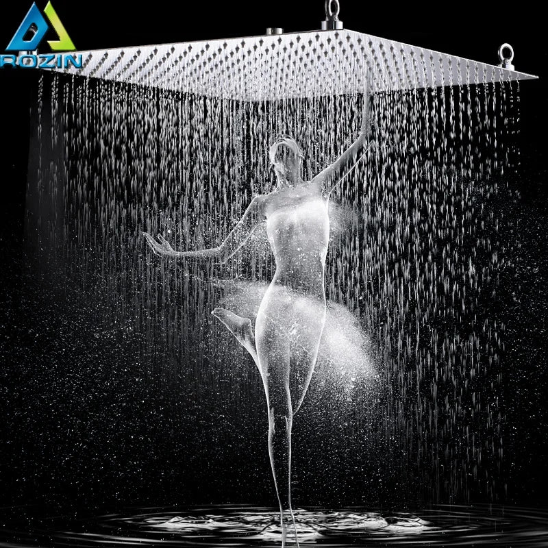 Chrome 20" Big Rainfall Shower Head Stainless Steel Square Ultra-thin Shower Head 50cm Shower Faucet Head Bathroom Head