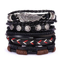 Herrenarmbänder Vintage Mehrschichtige Ledergeflecht-Armbänder Armreifen Stern Blatt Eule Handgemachte Seilwickel-Armbänder Männliches Geschenk Schmuck