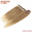 Synthetische Fake-Haarverlängerungen Afro Kinky Curly Hair Bundles mit Verschluss Ombre Golden 30 Zoll Weiches Super Langes Wellenhaar