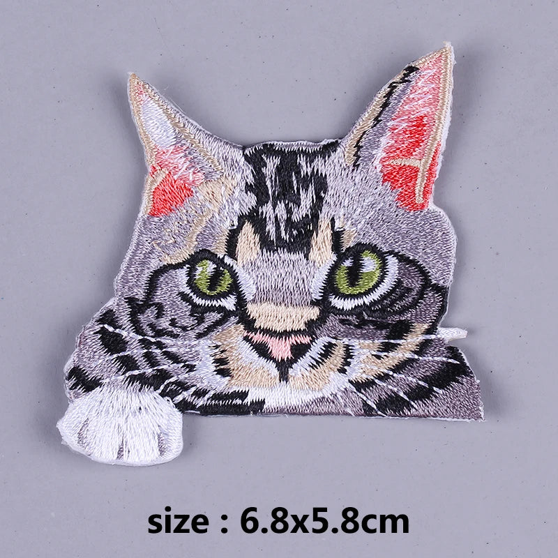 Pulaqi Diy Pocket Cat Patches Applique Embroidery Sew On Iron-on Parche Ropa Jeans Stripes T-shirt Stickers Cute Animal Patch H