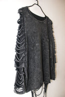 Street-Punk-Mode Damen T-Shirt mit Löchern, Persönlichkeit, Quasten und Taschen, locker geschnitten, gewaschene Baumwolle, Damenbekleidung