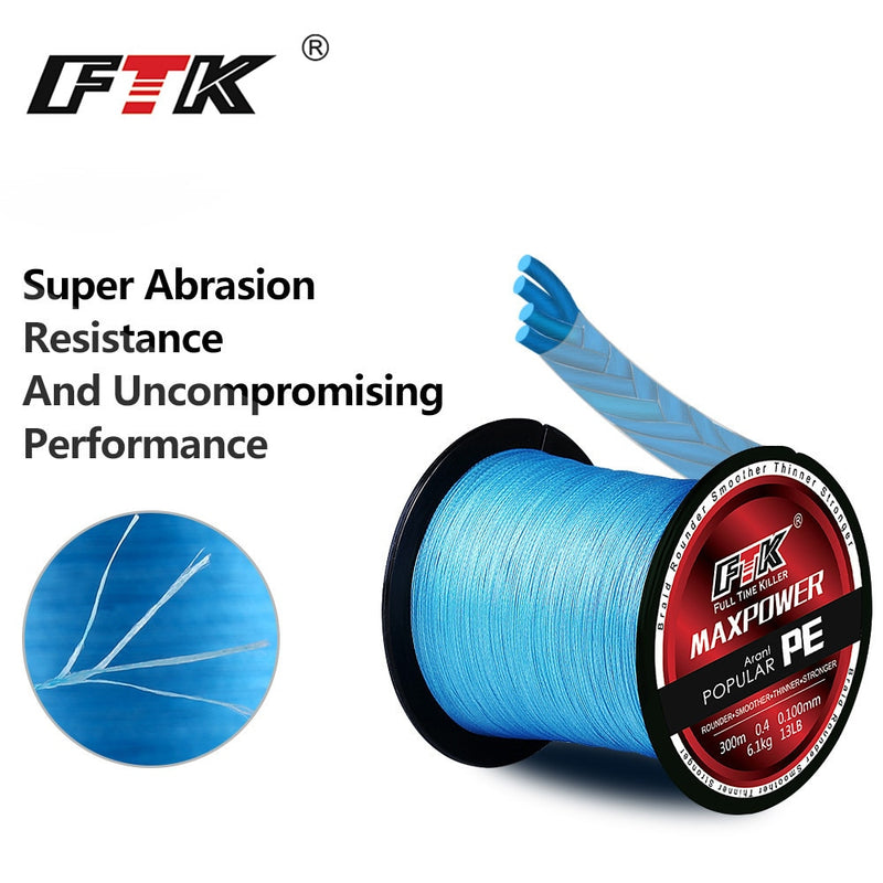 FTK Brand Tirposeidon Series 300M PE Braided Fishing Line 0.4-6.0Code 13-70LB Multifilament Fishing Line