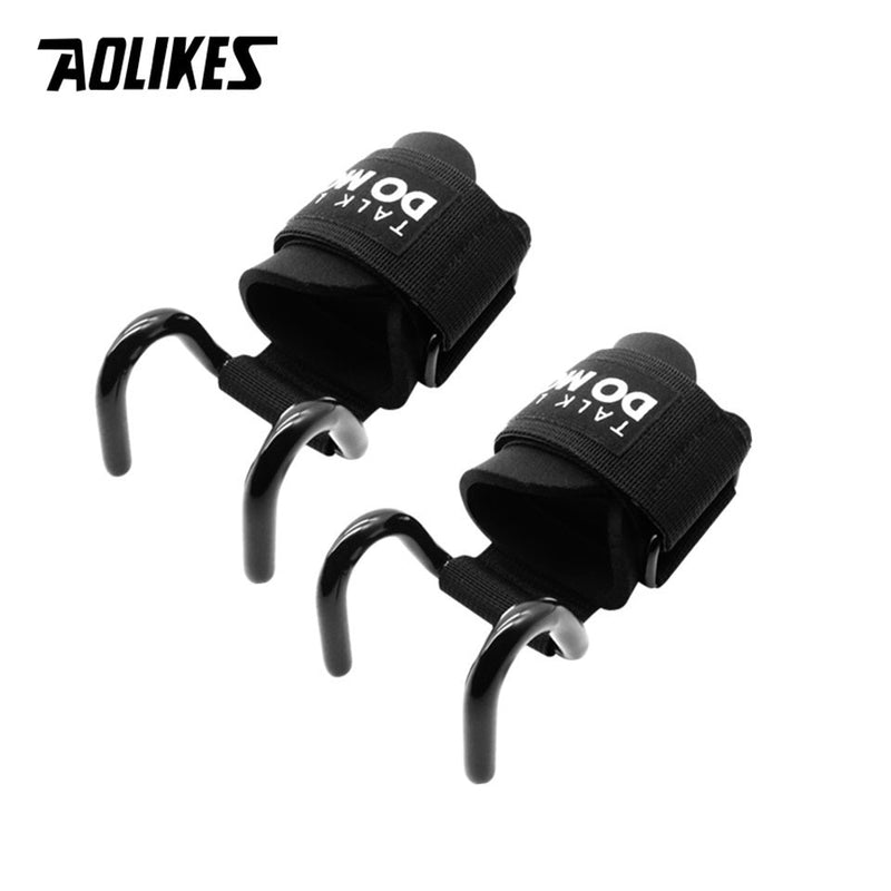 AOLIKES 1 Pair Professional Fitness Steel Weightlifting Hook Wrist Support Hook Non-slip Gym Arm Strength Training Buckle