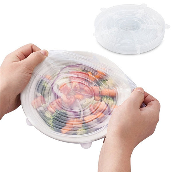 6 Pcs Silicone Stretch Lids Reusable Airtight Food Wrap Covers Keeping Fresh Seal Bowl Stretchy Wrap Cover Kitchen Cookware