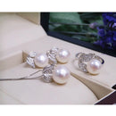 Pearl earrings necklace Pendant ring for women natural Freshwater white pearl jewelry set 925 sterling silver jewelry sets gift