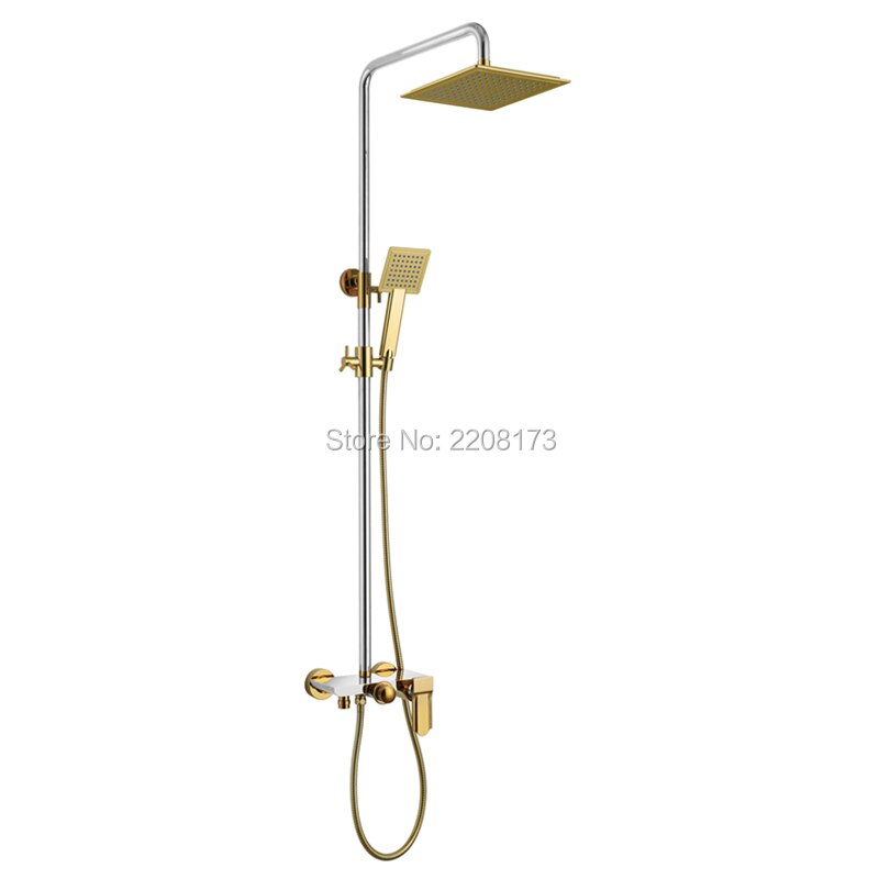 Smesiteli New Life Luxury Bathroom 10 Inch Abs Waterfall Rain Shower Head Brass Gold Black Chrome Exposed Shower Faucet Set