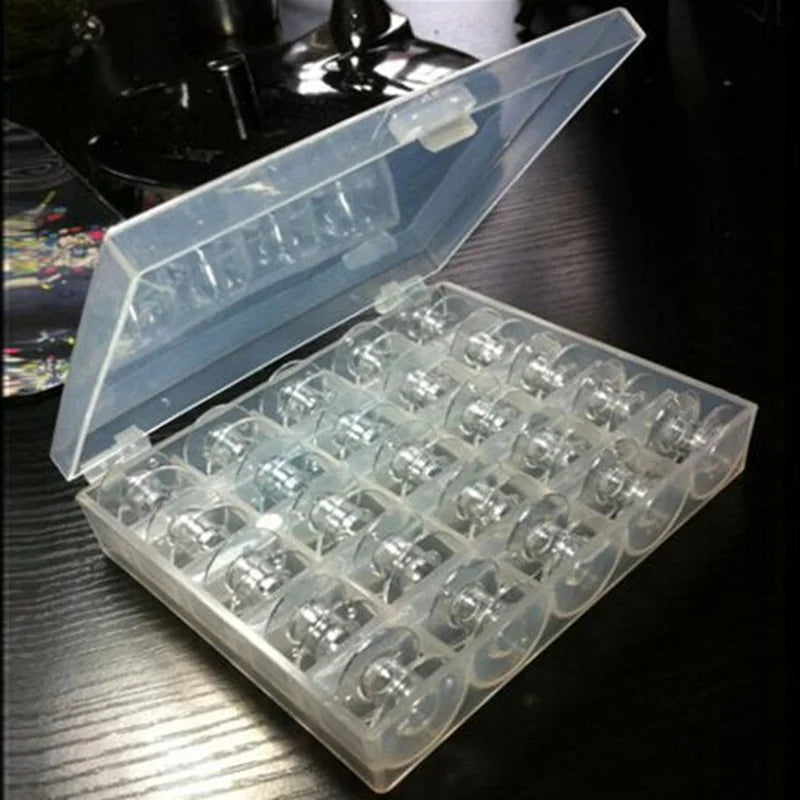 25Pcs Clear Sewing Machine Bobbins Spools Empty Bobbins Spools Plastic Storage Box For Home Sewing Accessories Tools AA7650