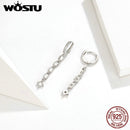 WOSTU 100% 925 Sterling Silver Geometric Long Earrings Dazzling Zircon Dangle Earrings For Women Korean Style Jewelry CQE583