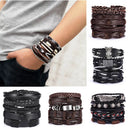 Herrenarmbänder Vintage Mehrschichtige Ledergeflecht-Armbänder Armreifen Stern Blatt Eule Handgemachte Seilwickel-Armbänder Männliches Geschenk Schmuck