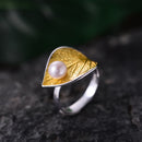 Lotus Fun Real 925 Sterling Silver Natural Pearl Handmade Designer Fine Jewelry Creative Open Ring Leaf Rings for Women Bijoux