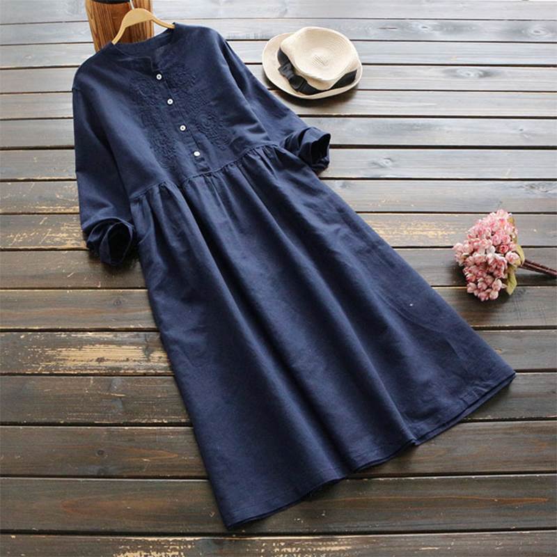 2023 Autumn Embroidery Long Shirt Dress ZANZEA Vintage Women Casual Cotton Vestidos Women Long Sleeve Sundress Kaftan