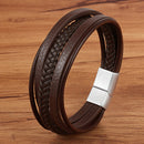 TYO Stainless Steel Top Quality Jewelry Male Black/Brwon Leather Bracelet Men Braided Multilayer Fashion Punk Wholesale