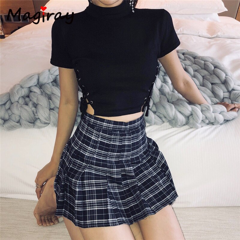 Preppy Harajuku A-Line Mini Plaid Skirt Girl y2k High Waist Pleated Sailor Korean Kawaii Sweet School Uniform Short Skirt Skort