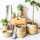 Handmade Bamboo Storage Basket Folding Clthoes Laundry Basket Straw Wicker Rattan Seagrass Belly Garden Flower Pot Plant Basket