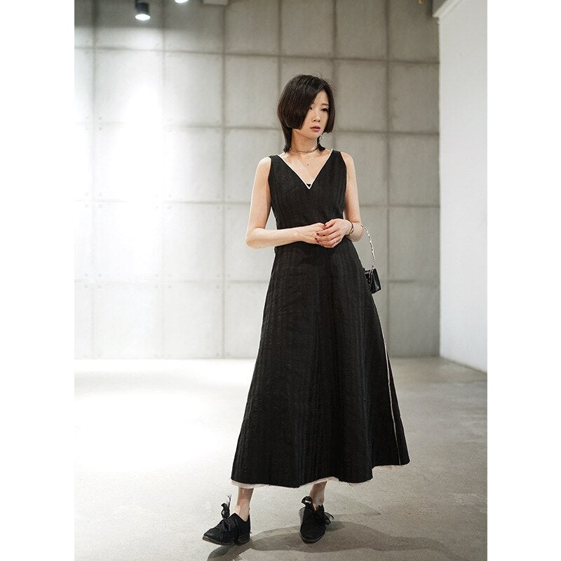 2019 dark black minimalist cool dress small ramie jacquard sleeveless vest dress