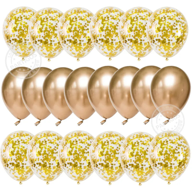 20Pcs 12Inch Rose Gold Metal Chrome Latex Balloons Mix Confetti Globos Helium Birthday Party Decorations Wedding Valentines Gift