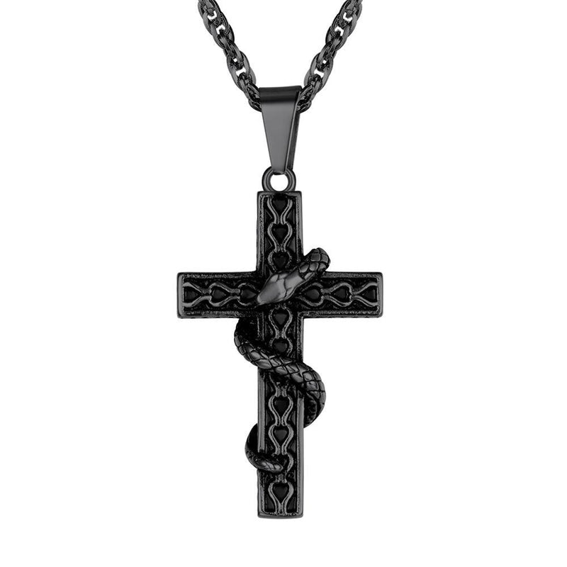 U7 Men 316L Stainless Steel Cross With Snake Pendant Necklaces Punk Gold-Color Animal Men's Chain Necklace Jewelry Gifts P1222