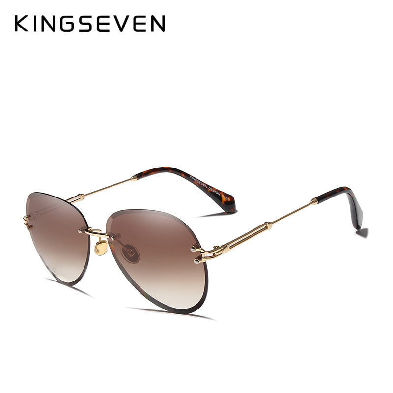 KINGSEVEN DESIGN Retro Women Rimless Pilot Sunglasses Rimless Colorful Gradient Lens UV400 Protection Shades Oculo N802