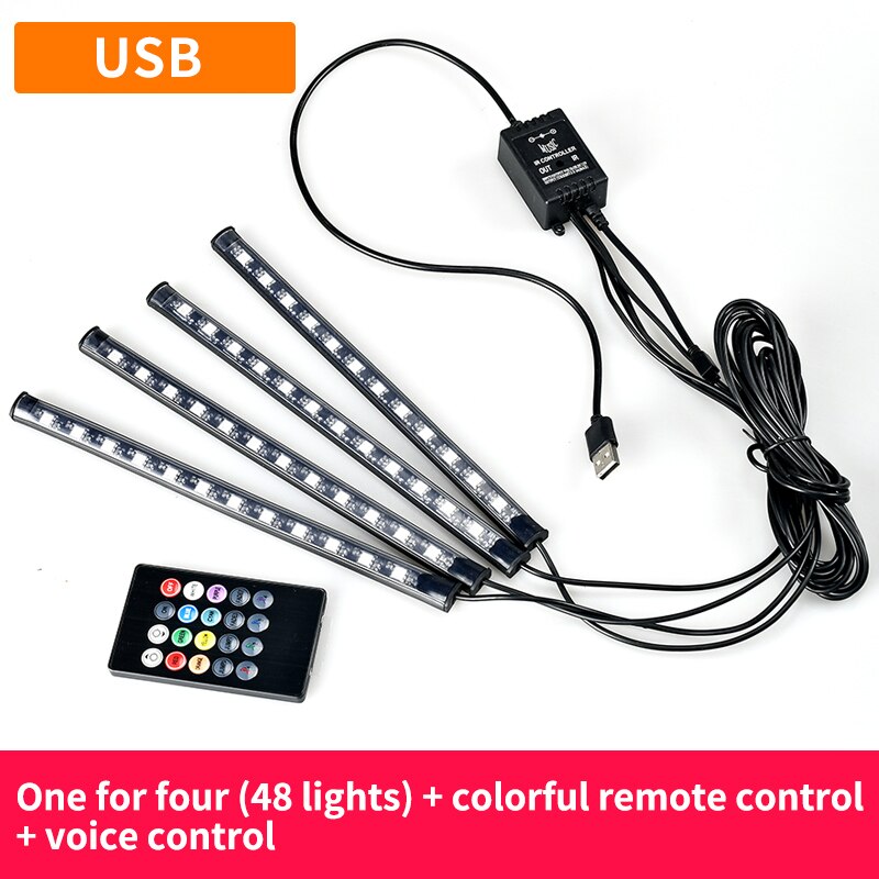 12 LED Car Interior Floor Foot Lamp AUTO Decoration Light With USB Multiple Modes Car Styling Atmosphere RGB Neon Lamp Strips