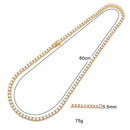 3mm/4mm/5mm 1 Row CZ Tennis Necklace Hip Hop Micro Pave Cubic Zircon Copper Chain Gold/Silver Color 18inch/20inch/24inch