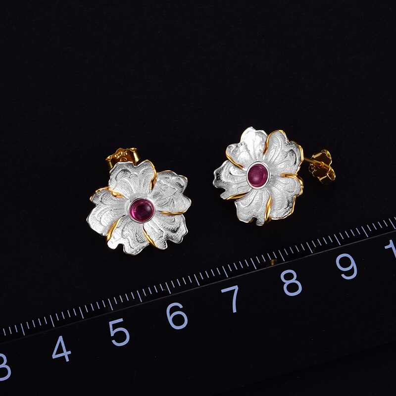 Lotus Fun Real 925 Sterling Silver Earrings Natural Gemstone Original Handmade Fine Jewelry Peony Flower Stud Earrings for Women