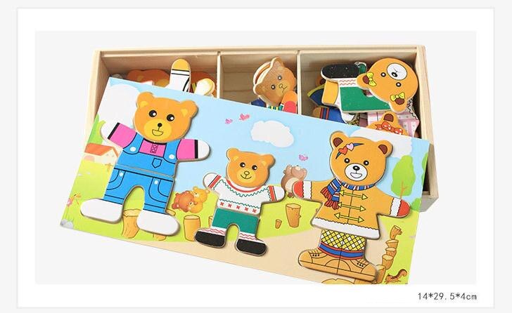 Wooden Puzzle Set Baby Educational Toys Bear Changing Clothes Puzzles Kids Children&