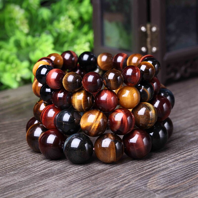 JoursNeige Natural Color Tiger Eye Stone Bracelet 12-20mm Beads Crystal Bracelet for Men Women Lucky Bracelet Jewelry