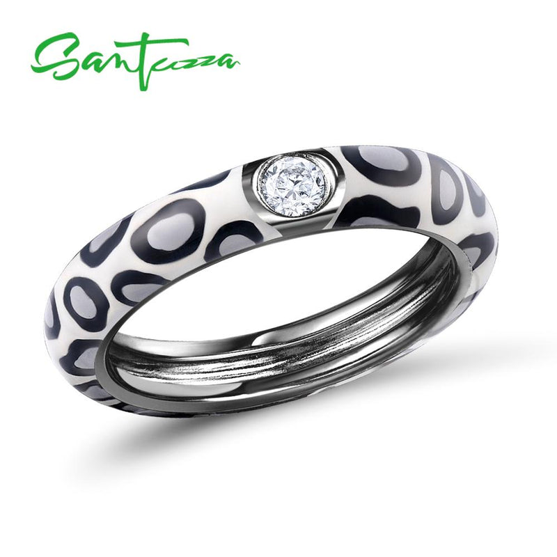 SANTUZZA Pure 925 Sterling Silver Rings for Women Colorful leopard print Eternity Ring anillos Gift Fine Jewelry Enamel HANDMADE