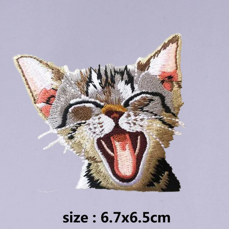 Pulaqi Diy Pocket Cat Patches Applique Embroidery Sew On Iron-on Parche Ropa Jeans Stripes T-shirt Stickers Cute Animal Patch H