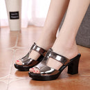 GKTINOO Fashion Women's Shoes Patent Leather Slippers Female Sandals Casual Slip-On Fretwork Cut-Outs Mixed Colors