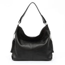 Zency Leather handbags Genuine For Women Fashion Tassel Hobo Bag Crossbody Plain Color Real Cowhide Leather Large Shopper Bag