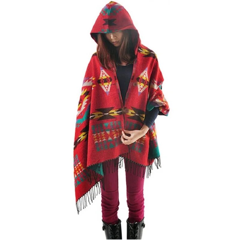 Winter Ethnic Scarf Blanket Pashmina Ponchos and Capes Infinity Scarf Girls Cloak Cashmere Hat Shawl Knitted Hooded Scarf