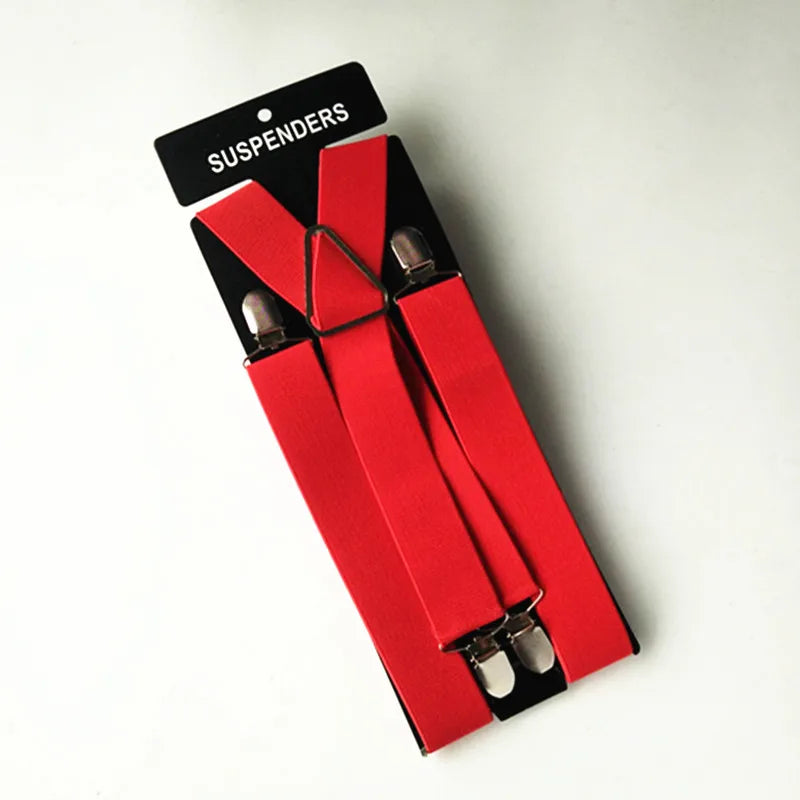 BD054-L XL XXL Size Adult Suspender 3.5 cm Width 4 Clips on Women Brace Adjustable Elastic X Back Pants Suspender Men Red Color